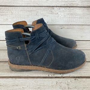 Born Tarkiln Navy Blue Distressed Suede Ankle Boots, Women’s size 10